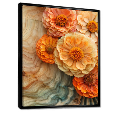 Zinnias Garden On Wood Slide IV - Zinnias, art mural