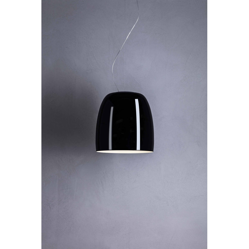 1 - Light Matt White Dome Pendant, 200cm H x 21cm W x 21cm D, Black/White