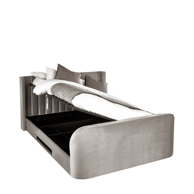 Rodrik SIDE LIFT OTTOMAN TV BED, Light Grey, Kingsize (5')