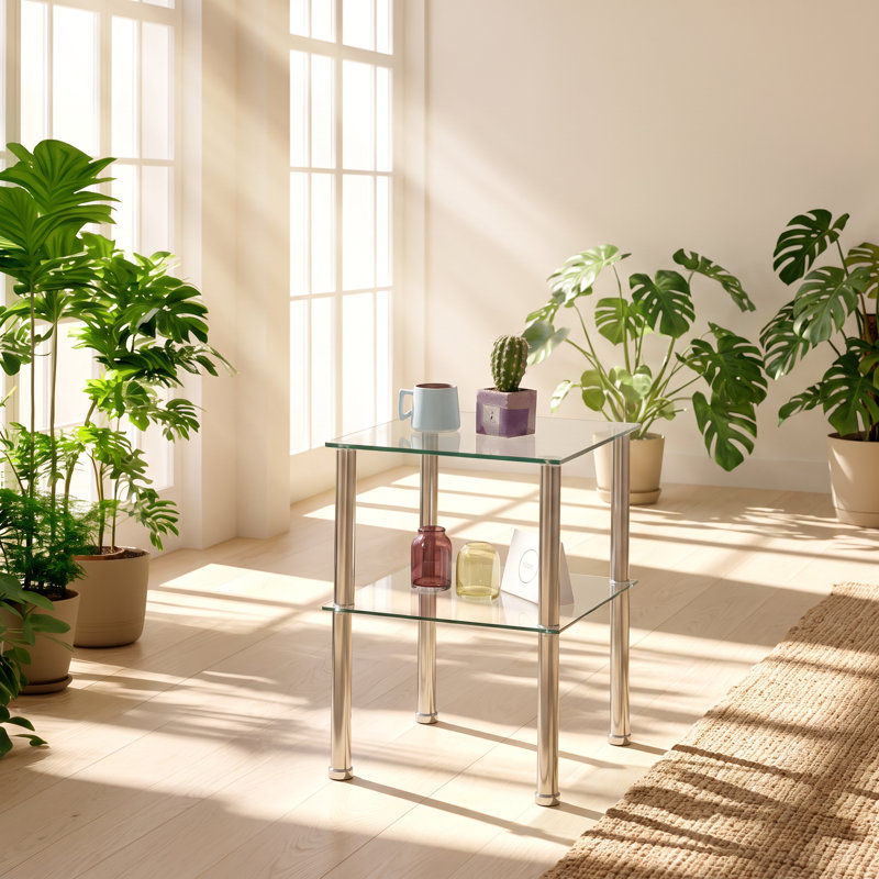 Clarissa 17.71" W x 17.71" D x 23.62" H 2-Tier Square Tempered Glass End Table Set of 2