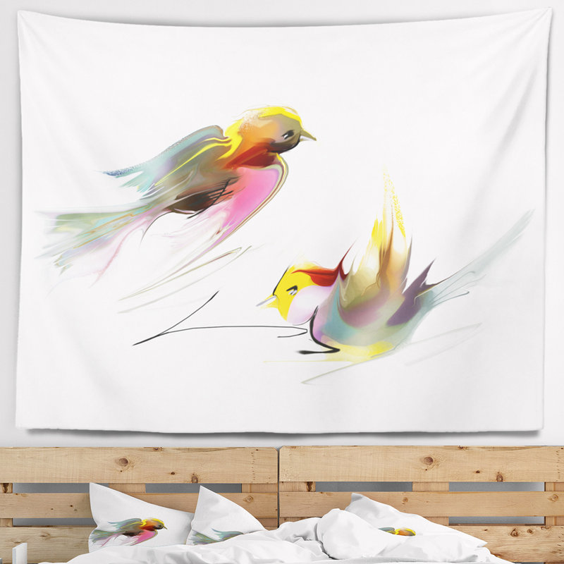 Tapisserie d’illustration d’oiseaux en polyester pour animaux avec accessoires suspendus inclus, H 50 po x l 60 po
