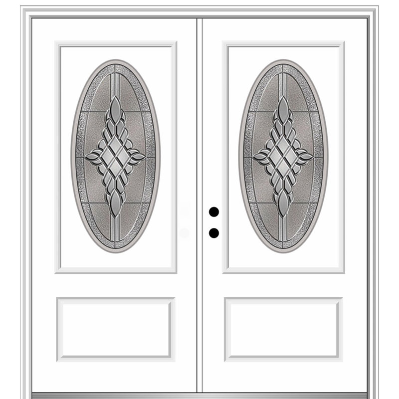 Petite porte d'entrée ovale pré-montée en fibre de verre 1 panneau Grace Grace, Brun / blanc brillant