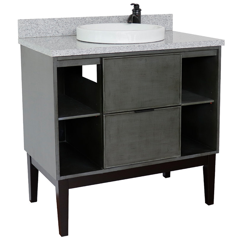 37'' Single Bathroom Vanity with Top, Gray Granite