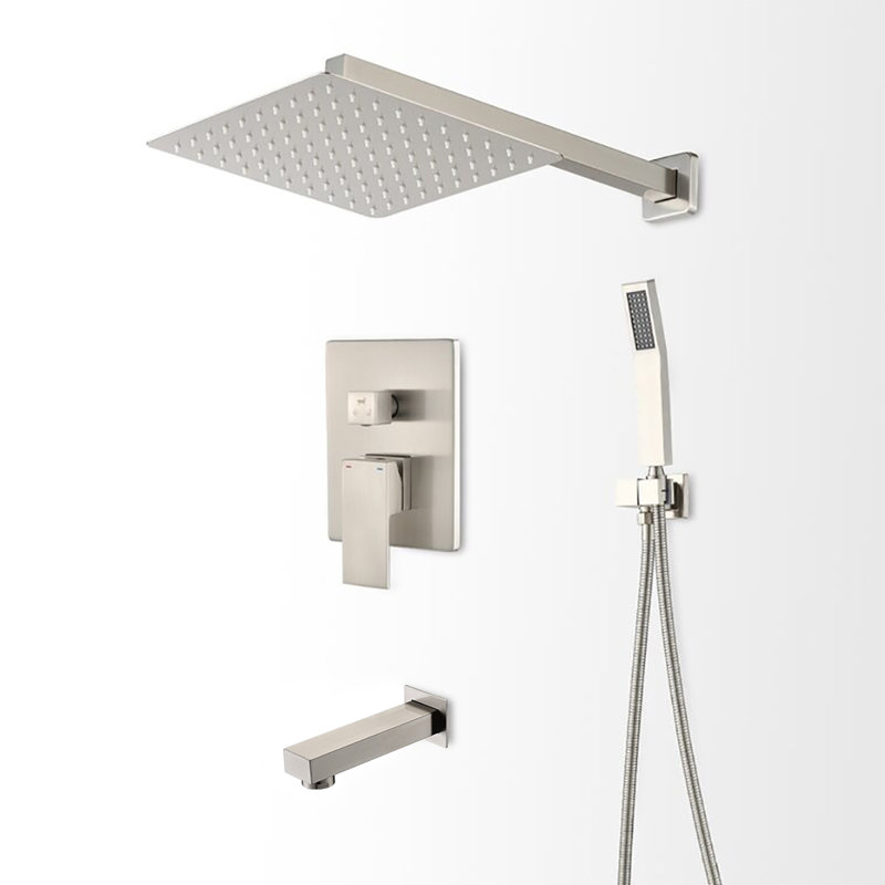 12" High-Pressure Wall Mount Rainfall Tub And Shower Faucet with Rough-in Valve
