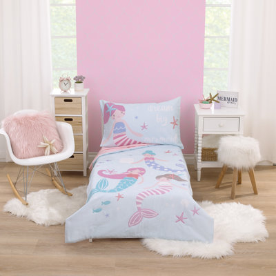 Ensemble de lit pour tout-petits 4 pièces tout-petits sirène rose et bleue