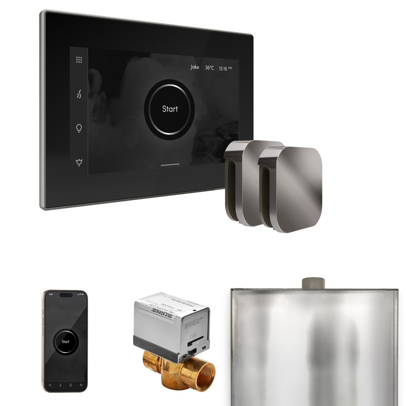 Ensemble de contrôle de douche à vapeur XButler Max avec contrôle iSteamX et tête de vapeur, Noir