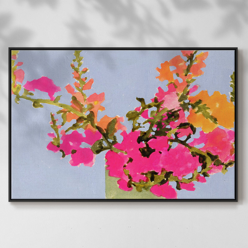 " Saturated Spring Blooms II ", Black Floater Framed Canvas, 17" H x 25" W x 2'' D