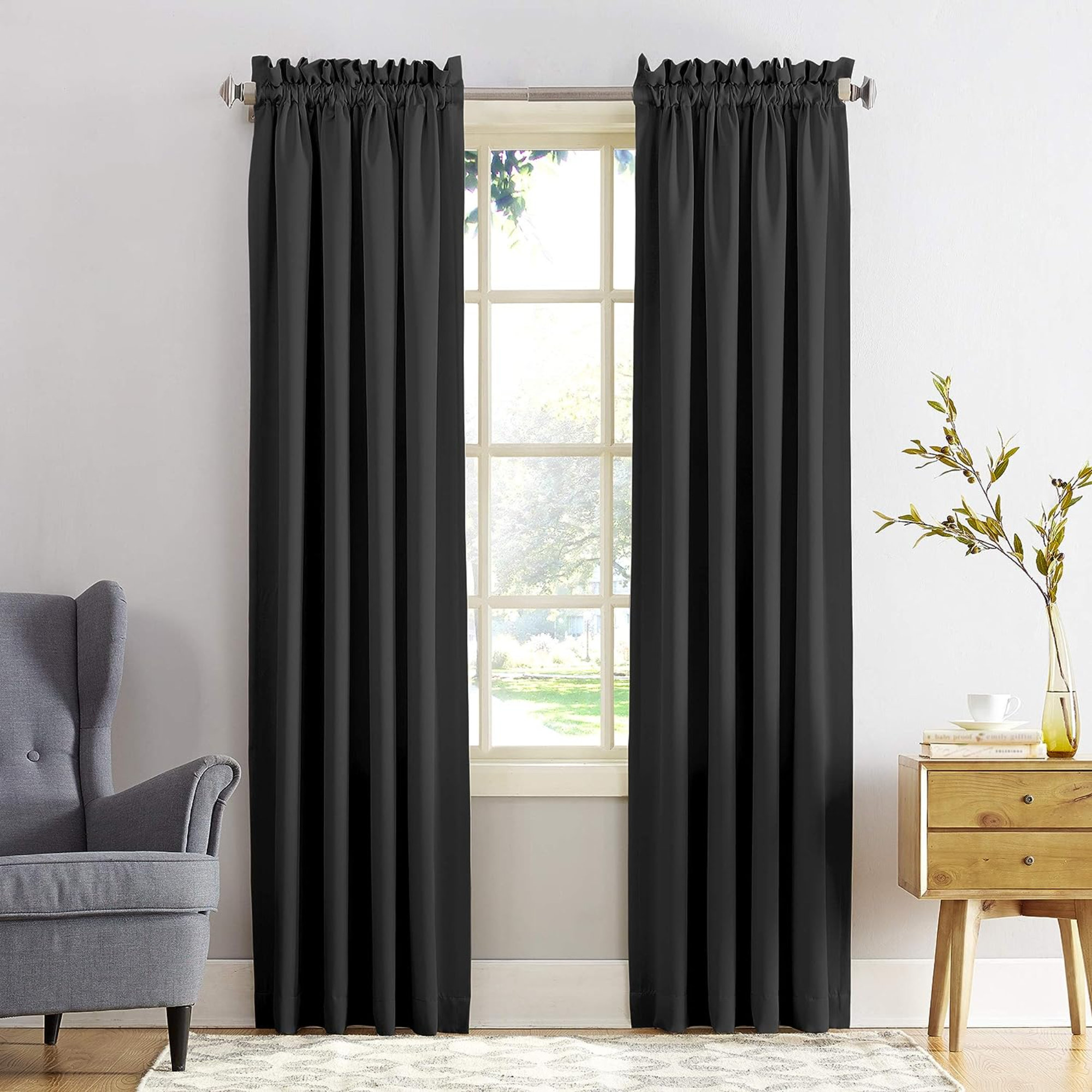 Wayfair Basics® Thermal Room Darkening Rod Pocket Curtain Panel, Black, 54" W x 63" L