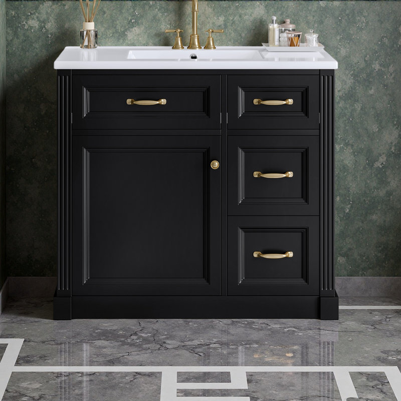 Meuble-lavabo 36 po avec lavabo, armoire avec 4 tiroirs, porte à fermeture en douceur et tablette réglable, lavabo en céramique