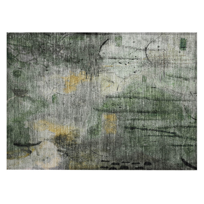 Machine Washable Indoor/Outdoor Xhevrie Pewter Rug, Rectangle 1'8" x 2'6"