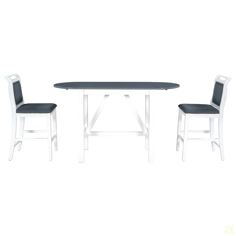 Ensemble de table de salle à manger à hauteur de comptoir en bois 3 pièces avec 2 chaises rembourrées pour petite place