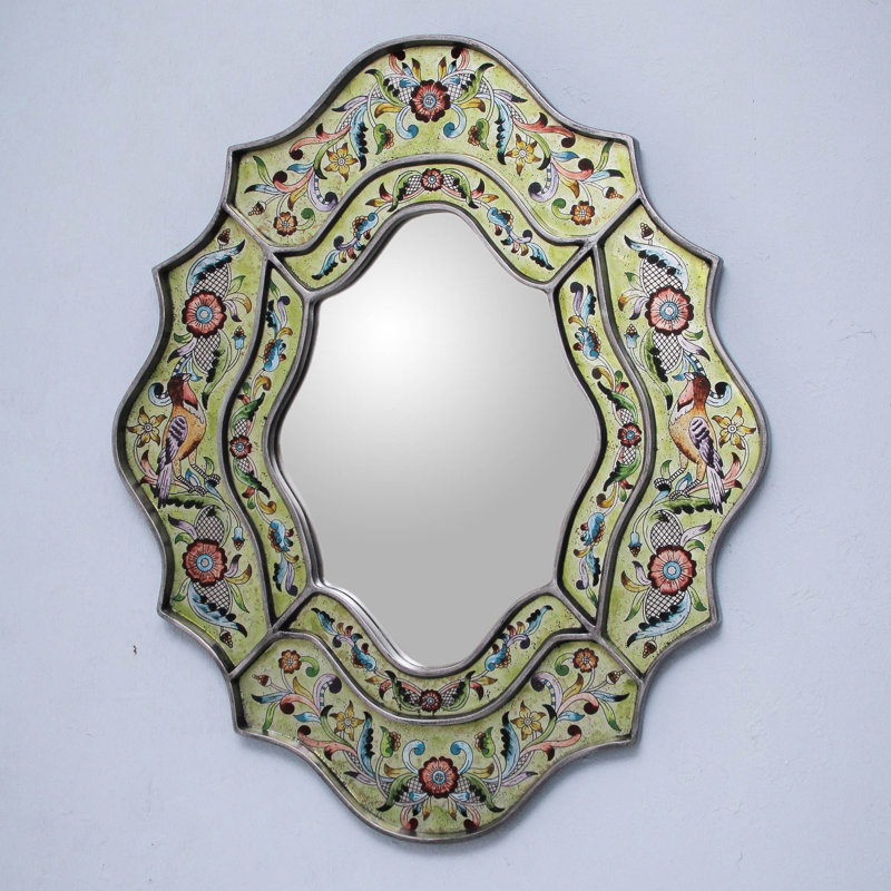 Ikra Wood Wall Mirror, Green, 23.5" x 19.8"