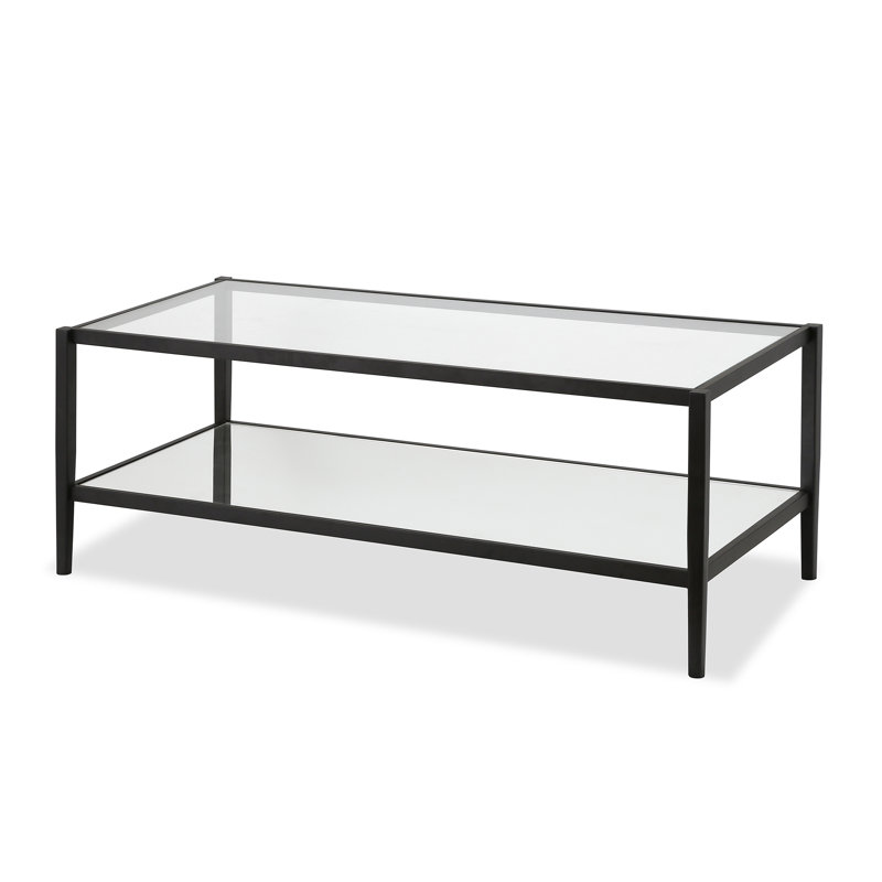 Hera 45" Wide Rectangular Coffee Table with Mirror Shelf in Blackened Bronze