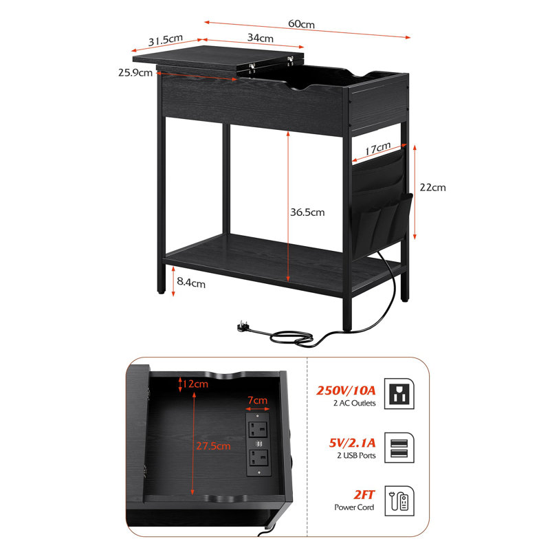 Side Table with Storage, Black