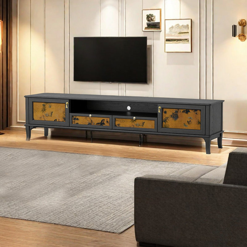 Crédence de rangement en bois massif American Style, Noir, H 19,69 po x L 78,74 po x l 16,54 po