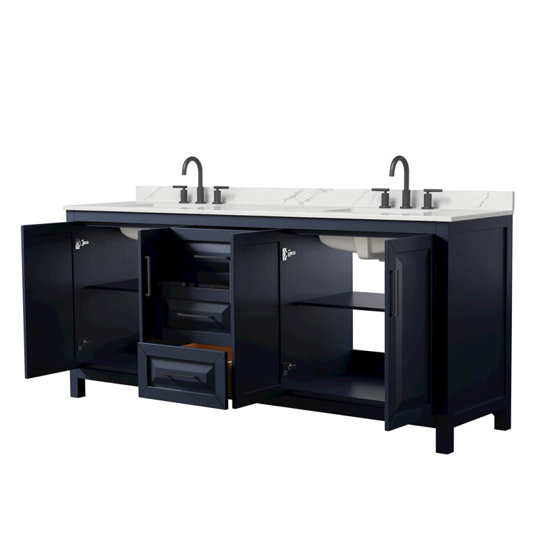 Daria 80 in. Vanity, Giotto Quartz, Blue, Matte Black