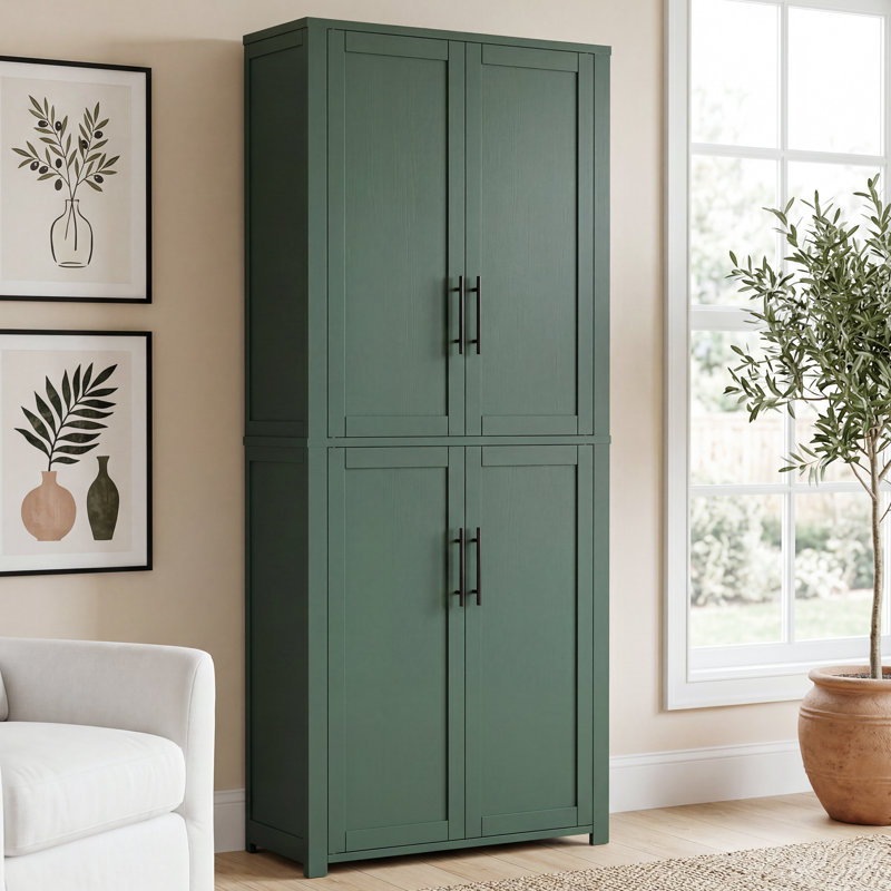 Glory 67" Solid Wood 4-Door Storage Cabinet, Green