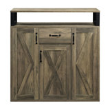 Rustic Oak Dining Server With Functional Shelves And Cup Holder Charming For Living Room