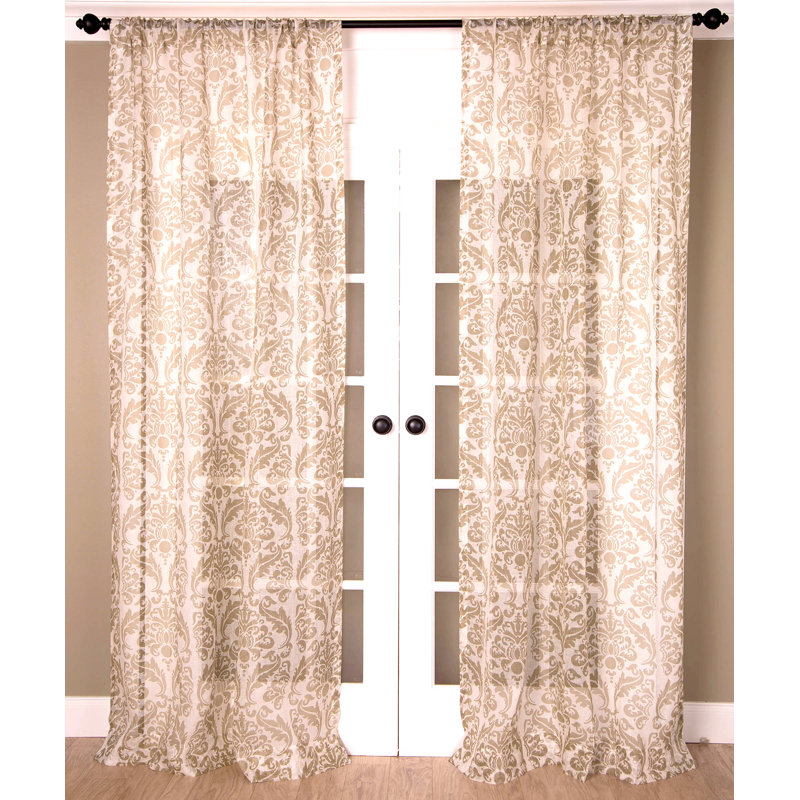 100% Linen Printed Sheer Rod Pocket Curtain Panel with Cotton Lining for Living Room, 51" W x 96" L
