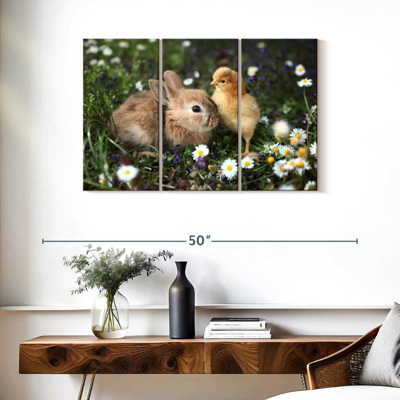 Cute Animals With Chamomile, 24" H x 38" W
