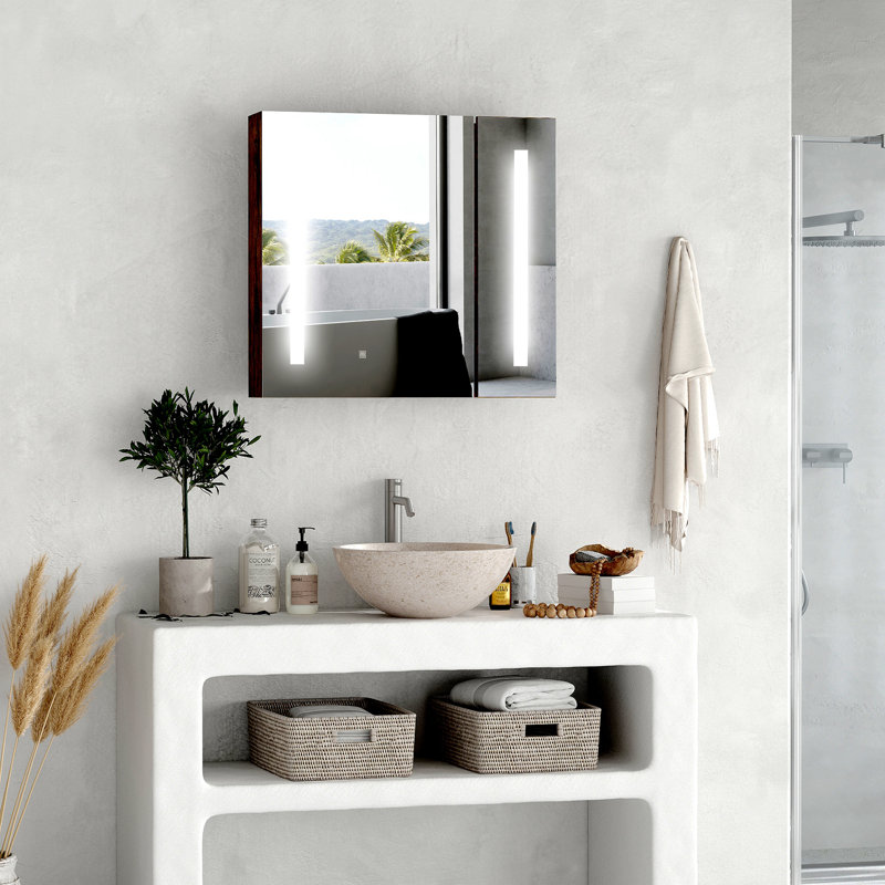 Armoire à pharmacie avec miroir à intensité variable murale 27,5 "x 25,5" avec tablettes de rangement à 3 niveaux Kleankin