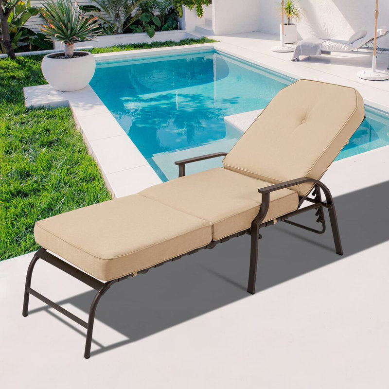 Adjustable Outdoor Chaise Lounge Chair, Beige