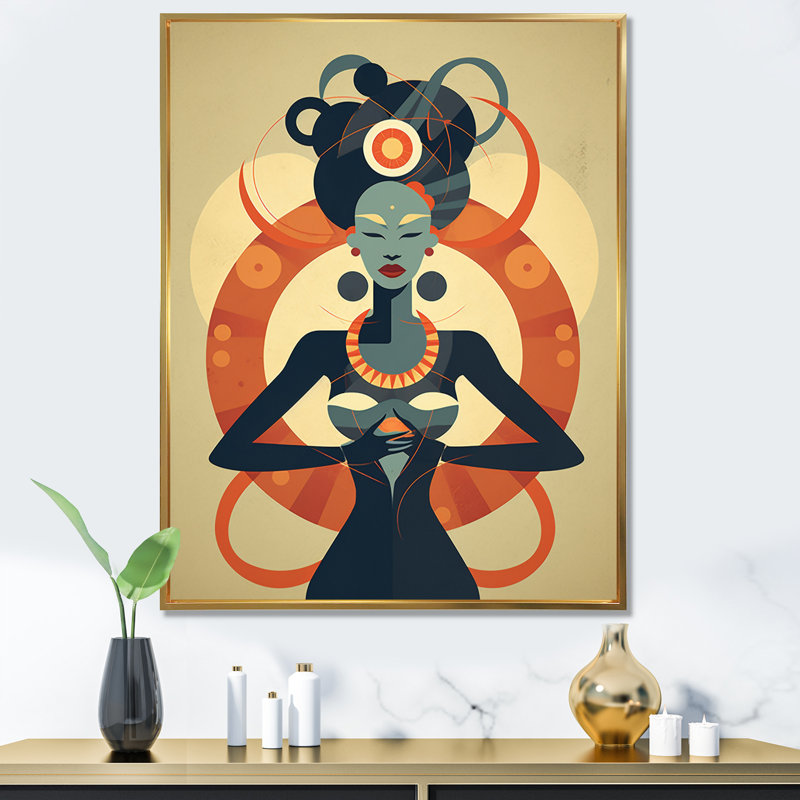 Illustration de la déesse tribale africaine, H 32 po x l 16 po, Cadre flottant doré