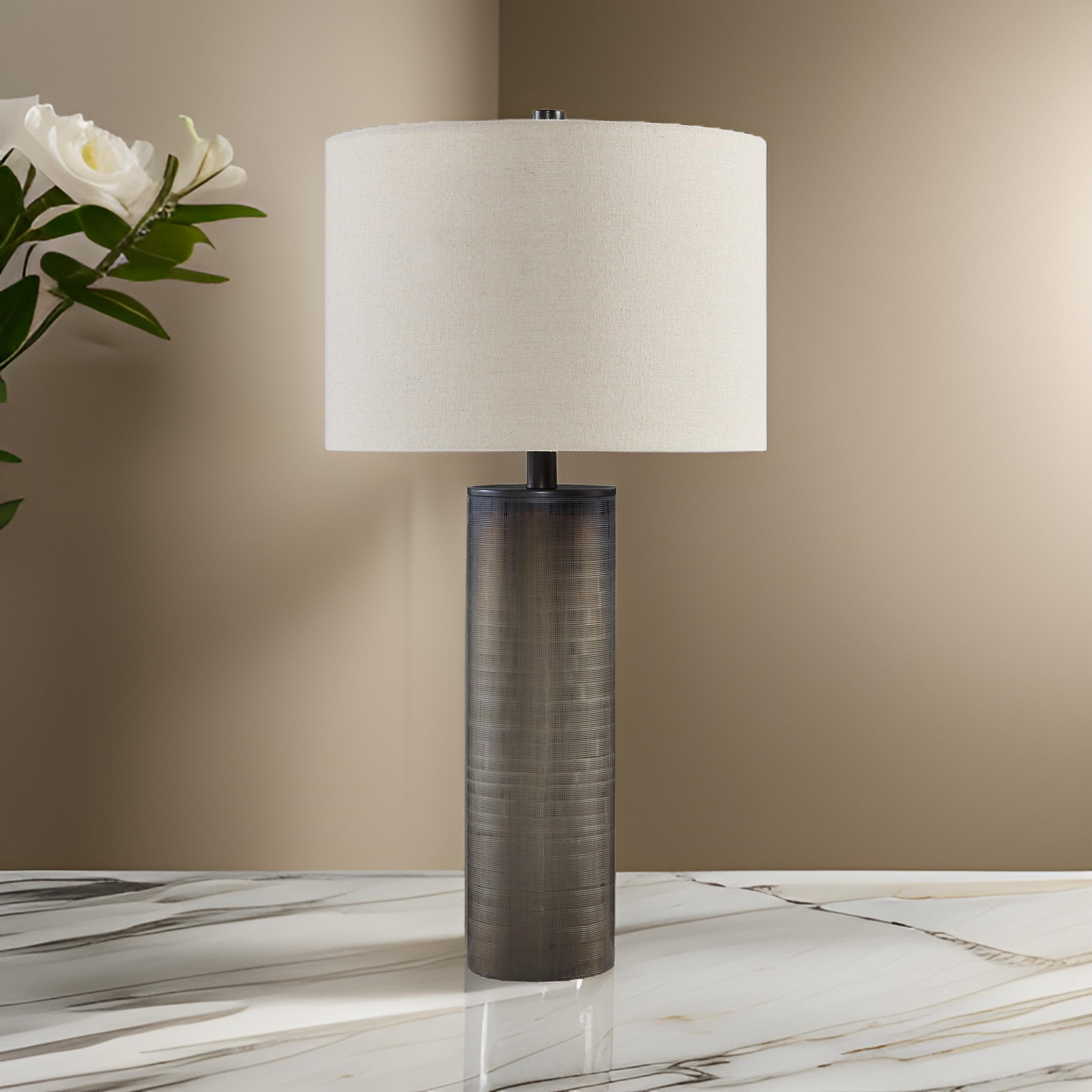 Jame 29 Inch Table Lamp, Drum Fabric Shade, Accent Round Chrome Base By Casagear Home