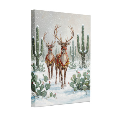 «Christmas Snowy Desert Reindeer Christmas Cactus Scene», ensemble de 3 impressions sur toile