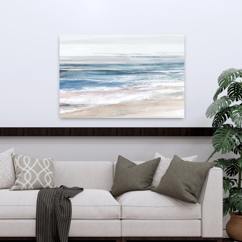Azur Riviera I, art côtier contemporain serein abstrait, H 32 po x l 48 po