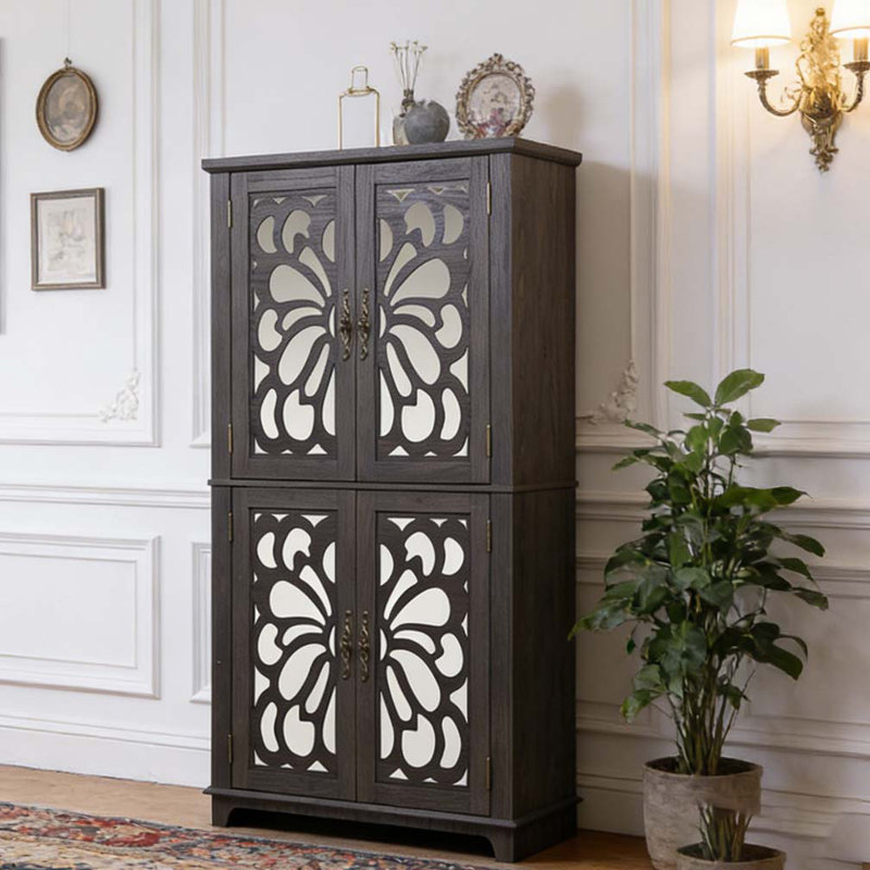 Cabinets Sideboard Buffet with 4 Mirrored doors