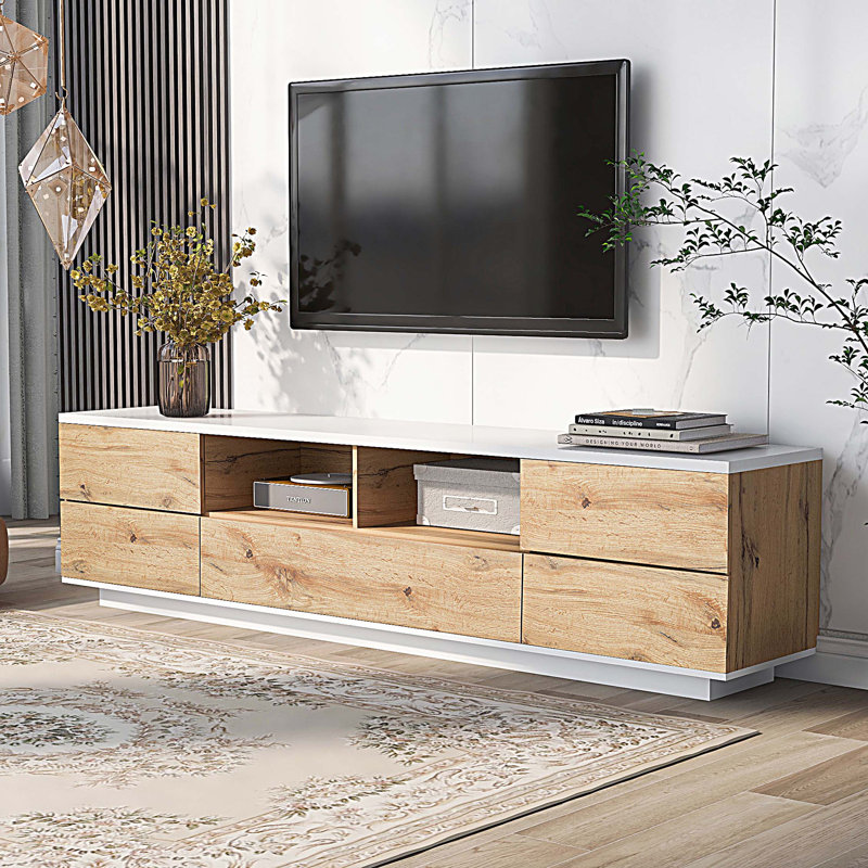 Meuble télé moderne avec meuble télé avec rangement multifonctionnel et centre de divertissement avec dispositif de rebond de porte