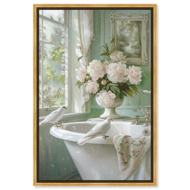 Toile de salle de bain Spring Dove par Glam Art Remedy, Cadre doré, H 31 po x l 21 po