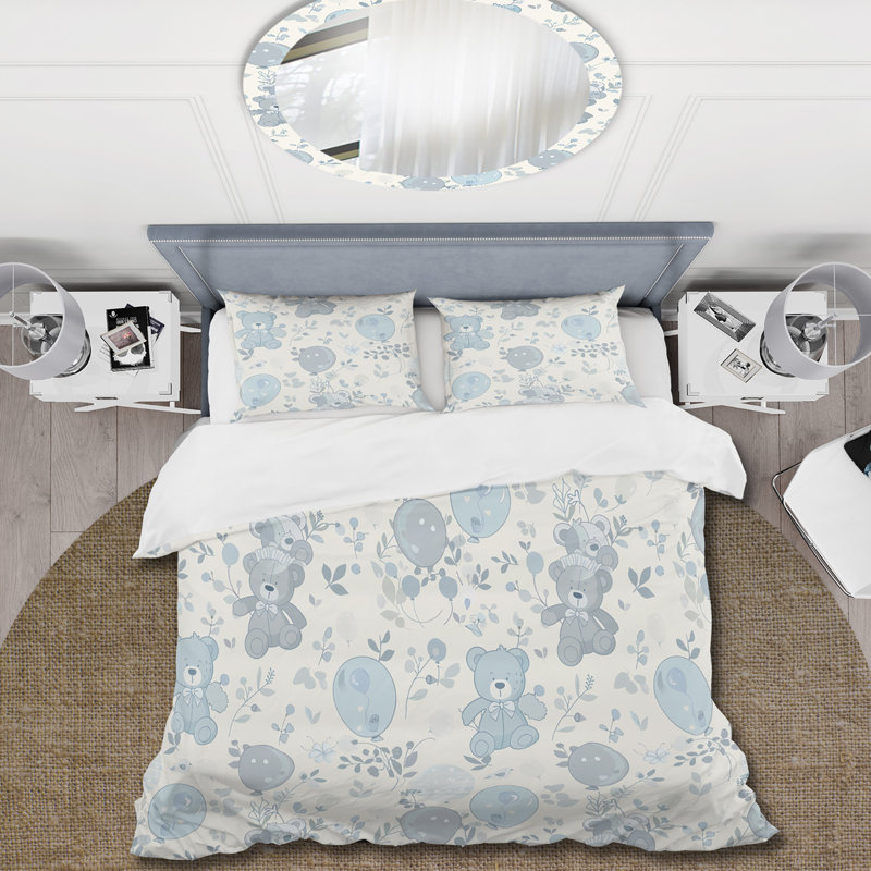Ensemble de housse de couette rétro bleu et beige pour bébé garçon, Housse de couette pour grand lit et 2 taies décor