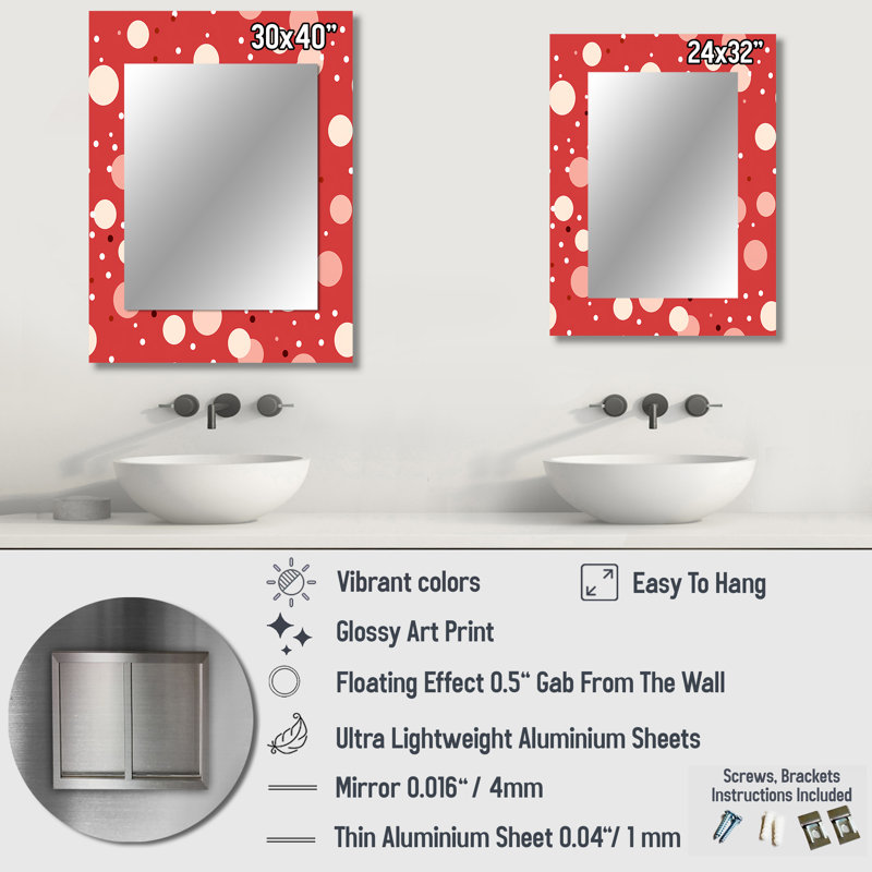 Elkport Playful Polka Dots - miroir à pois, miroir mural moderne unique, impression d'art en métal, 32 po x 24 po