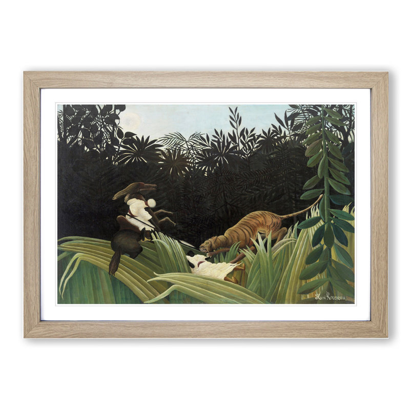 Scouts Attacked by a Tiger by Henri Rousseau - Picture Frame Painting, 36cm H x 48cm W x 2cm D, Oak Framed