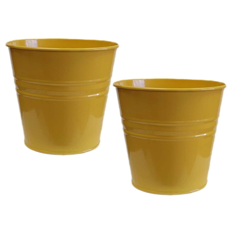 Enameled Galvanized Steel Planter For 6.5" Plants. Set Of Two, Yellow