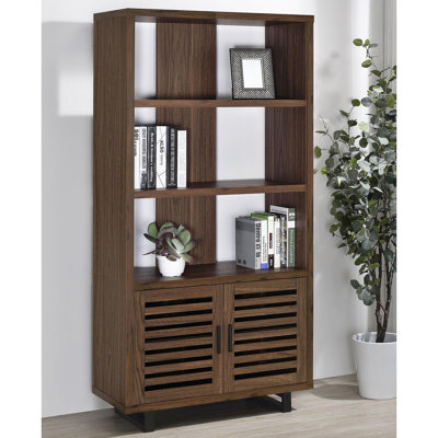 Rodger Walnut 3-Shelf Cabinet Bookcase