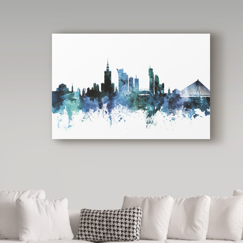 « varsovie pologne blue blue horizon », reproduction d’impression sur toile tendue, H 12 po x l 19 po x P 2 po