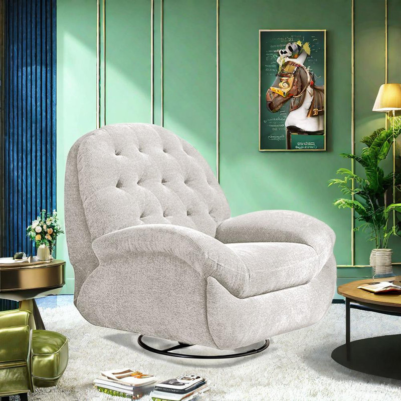 Nikeyia Upholstered Swivel Recliner, White