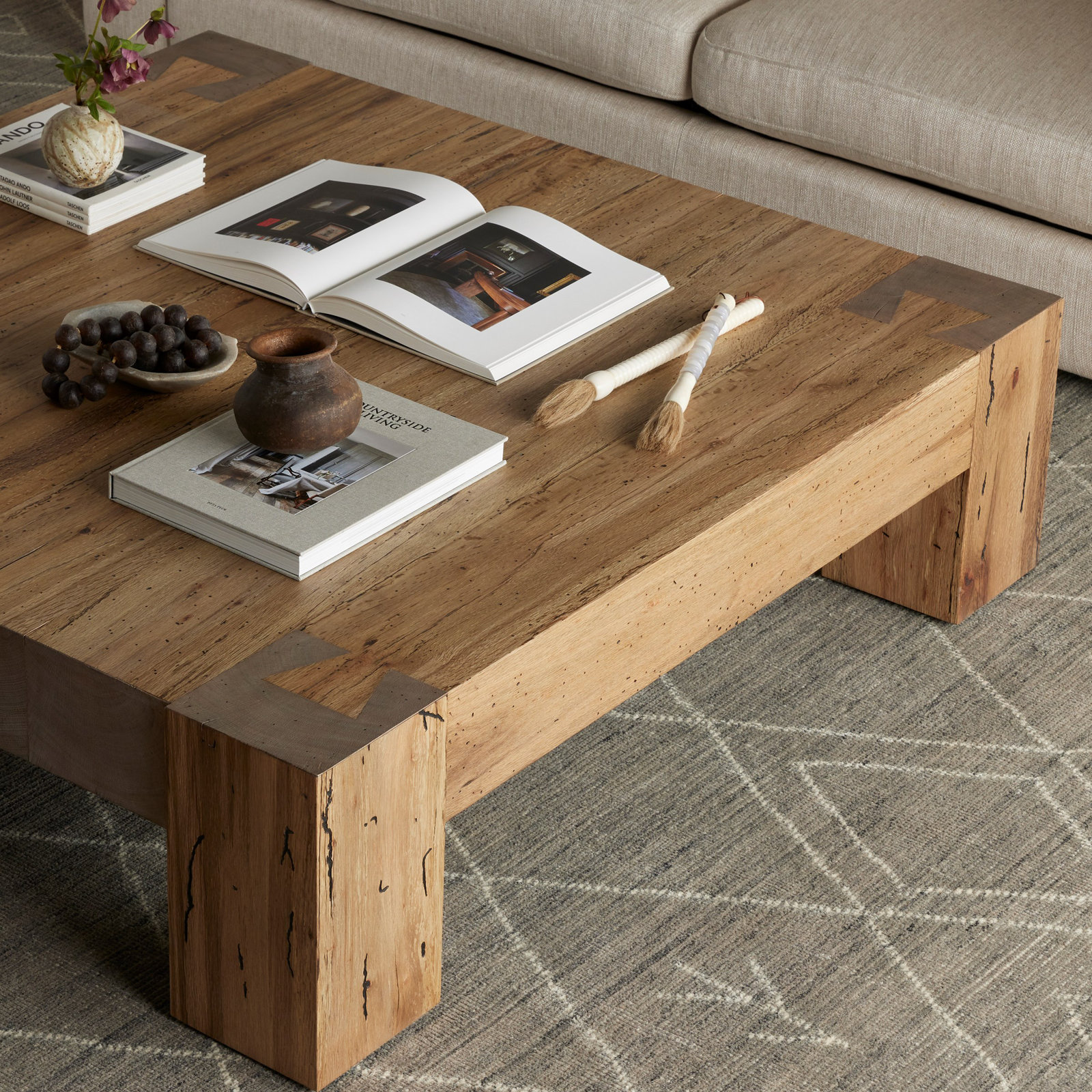Trumann Single Coffee Table, Rustic Wormwood Oak