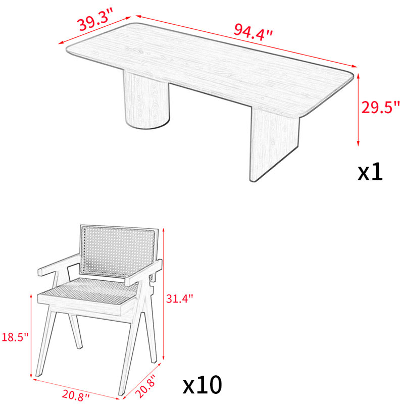 Japanese solid wood rectangular dining table set
