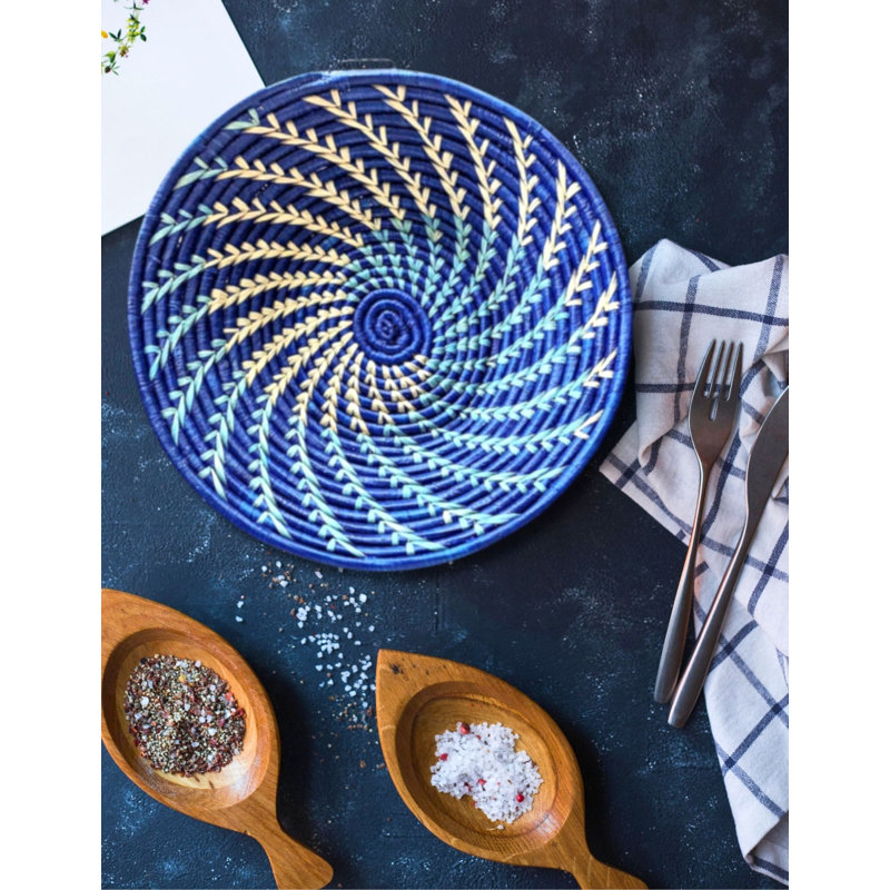 Medium Blue Handwoven Ugandan Decorative Basket