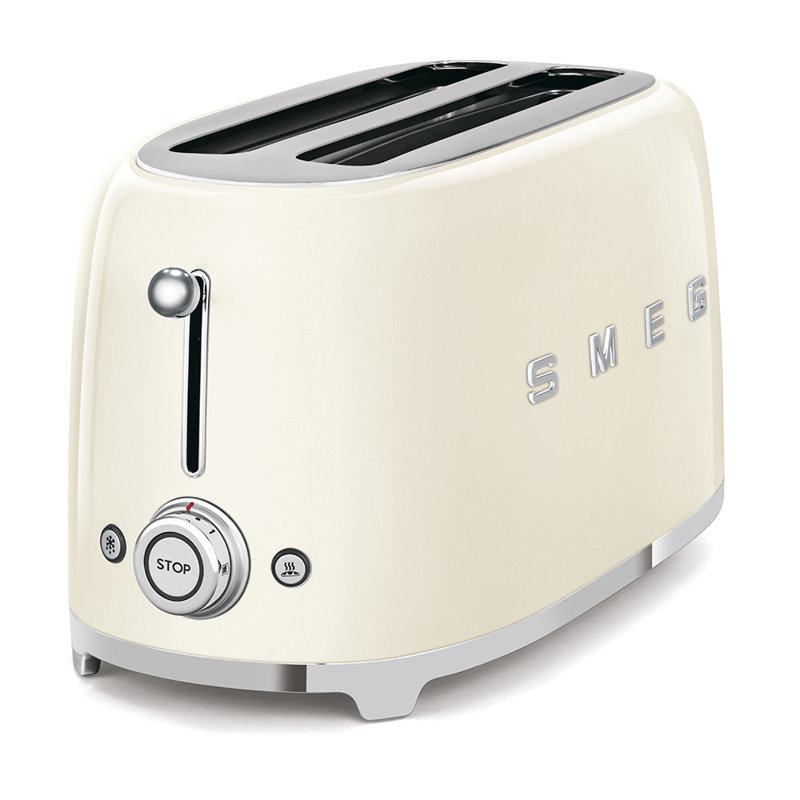 Cream Stainless Steel 4-Slice Wide Slot Retro Toaster