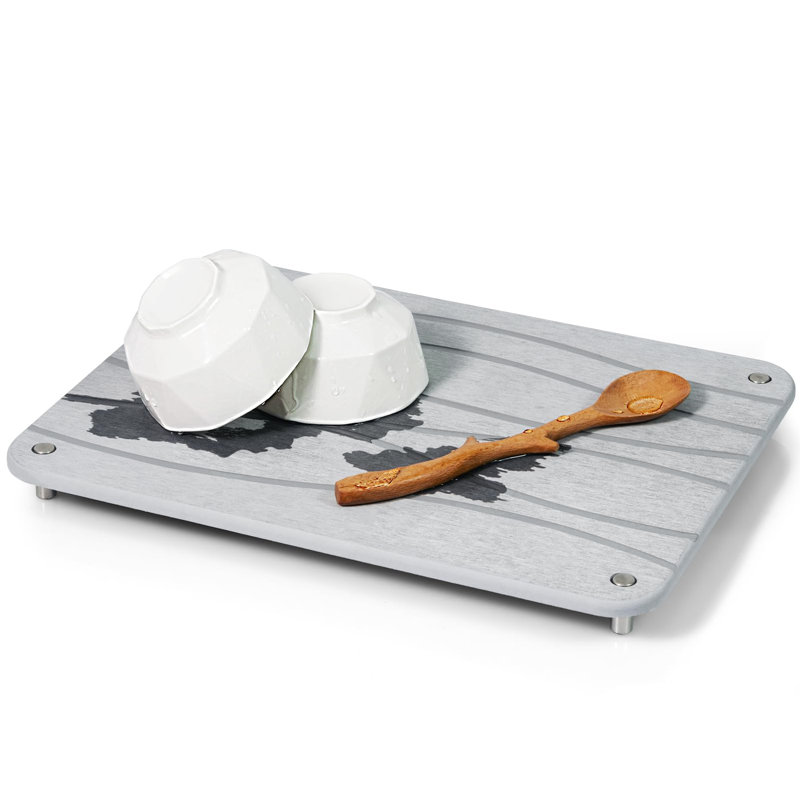 Light Grey Diatomaceous Stone Dish Drying Mat with Stainless Steel Feet