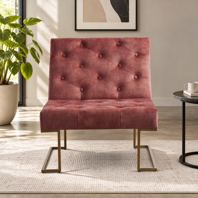 Klara 29.33" Wide Tufted Velvet Slipper Chair with Metal Sled Base
