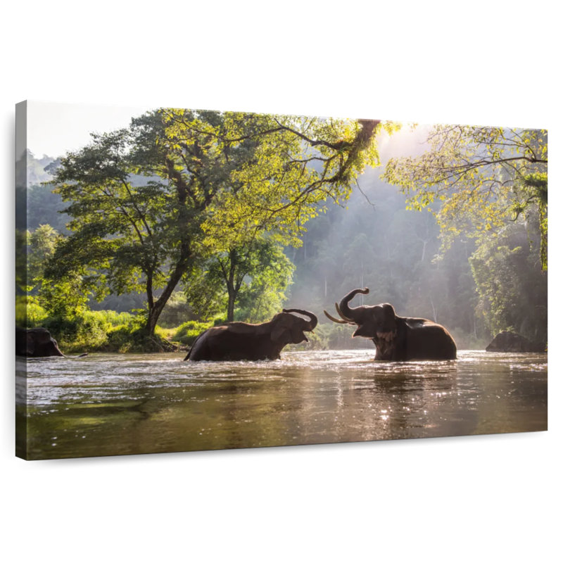 Brampt River Splashing Elephants, 24" H x 36" W