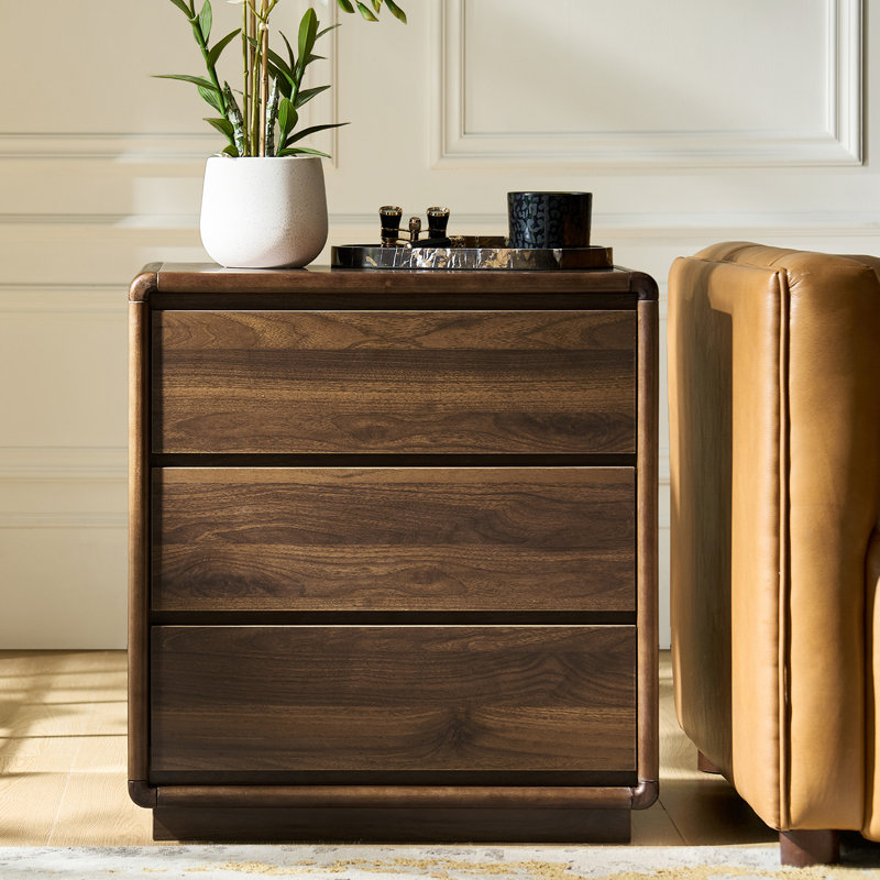 Fleurance 25.5'' W Modern Rounded Corners 3-Drawer End Table with Built-In Power 