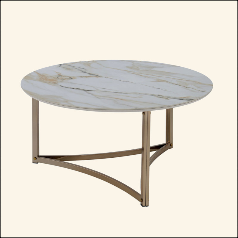 Table basse Aziz avec plateau en pierre frittée et finition champagne