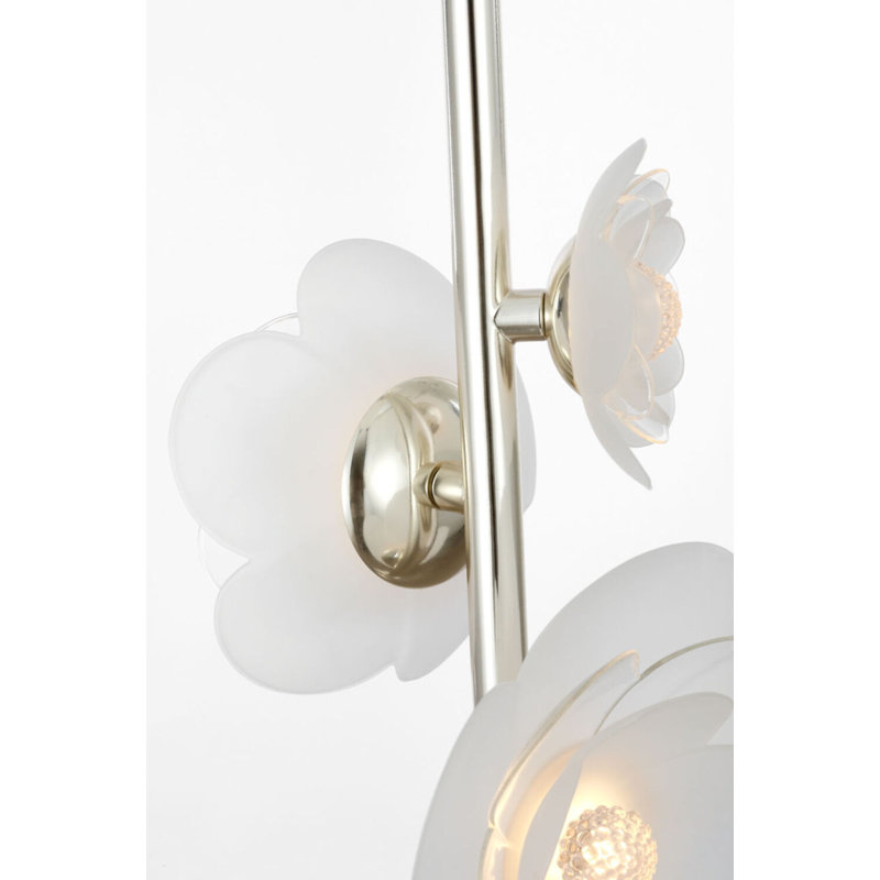 Petaluma 7" Vertical Pendant with Etched and Clear Glass Flowers, Soft Silver